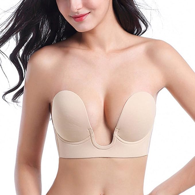 Push Up Plunge Strapless Sticky Adhesive Bra Deep UShaped Silicone Bra