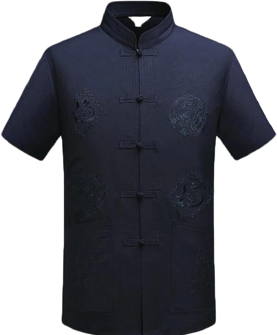 Jaycargogo Men`s Chinese Traditional Tai Chi Kung Fu Mandarin Collar Frog-Button Shirt 1 L