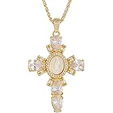 HZMAN Gold Cross Necklace for Women 18K Gold Plated Necklace Dainty Virgin Mary Cubic Zirconia Necklace Pendant Jewelry Gift