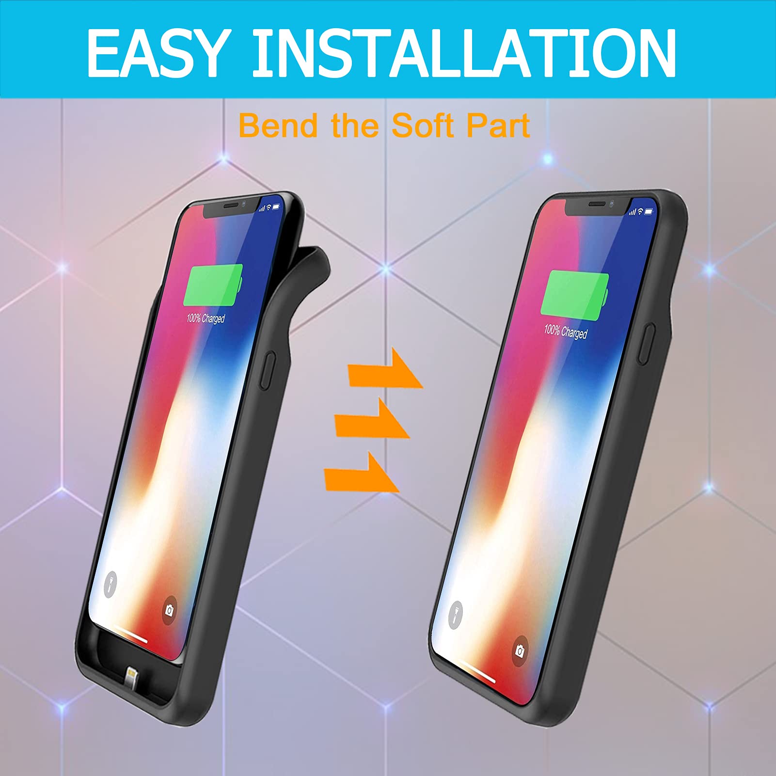 KCKEM Battery Case for iPhone X/XS, Upgraded 7000mAh Ultra-Slim Portable Rechargeable Extended Pack Charging Compatible with X/XS (5.8 inch) Power Bank Charger Cover & Carplay (Black) (FYT-A68)