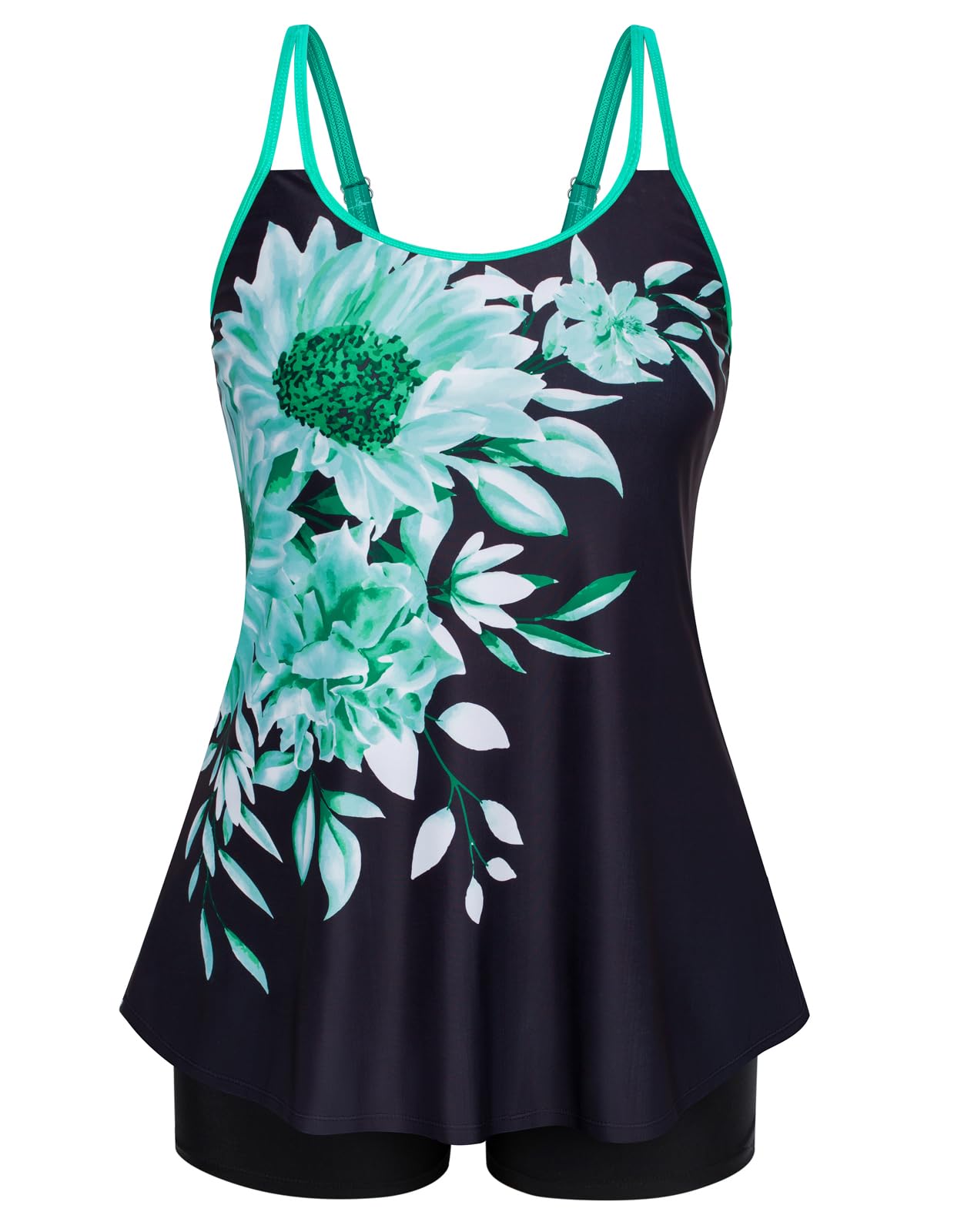 Photo 1 of Hanna Nikole Tankini Bathing Suits for Women Two Piece Swimsuits Boyshort Tummy Control Tankini Sets Green Flower 14W