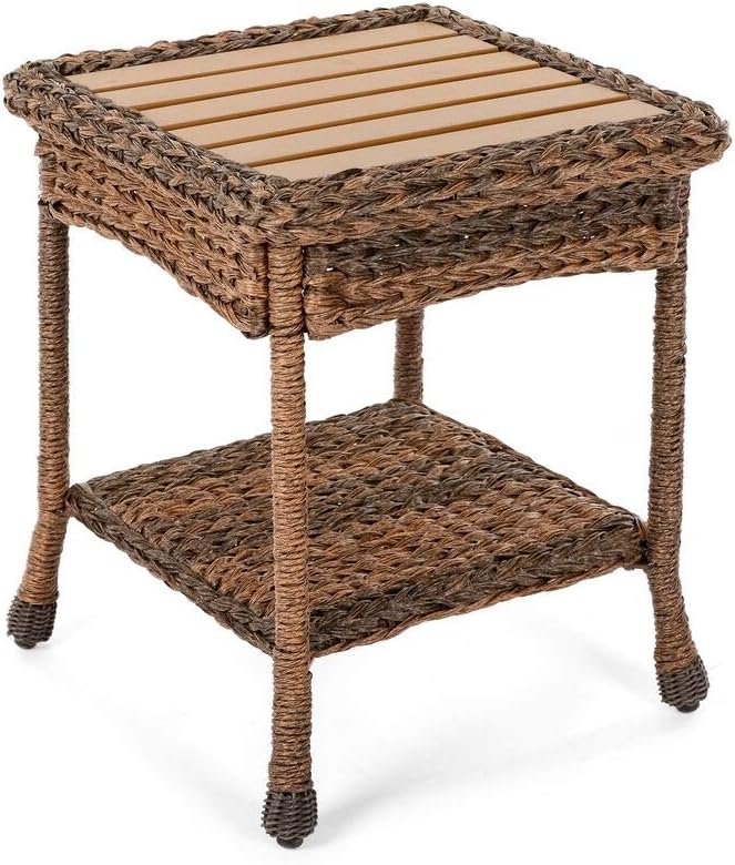 W Unlimited Outdoor Faux Sea Grass Garden Patio Furniture End Table, Brown