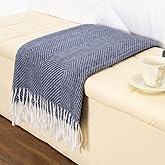 Gealaek Decorative Herringbone Faux Cashmere Throw Blanket Navy Blue Cheveron Fringe Lightweight Fuzzy Soft Cozy Throws for Sofa Bed Farmhouse Throw Blanket 50" x 60"