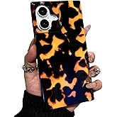 RoyMonkey Magnetic Case for iPhone 16 Compatible with Magsafe - Aesthetic Rectangular Tortoise Shell Flame Amber Pattern, Glossy Protective Phone Case Cover, Black Tort