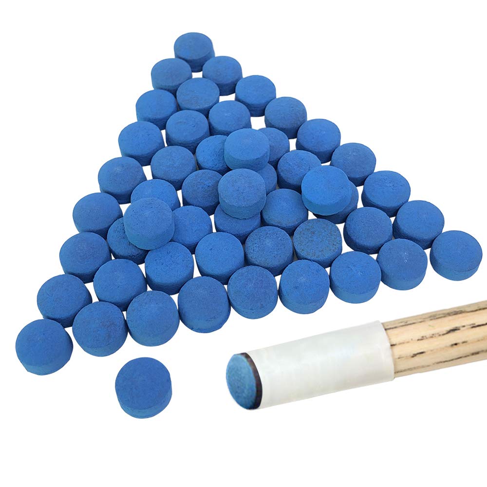 YuCool 50 Pieces Cue Tips, 13 mm Blue Diamond Cue Tips, Leather Pool Cue Tips Billiard Tips, Cue Tip Replacements for Pool Cues and Snooker-Blue