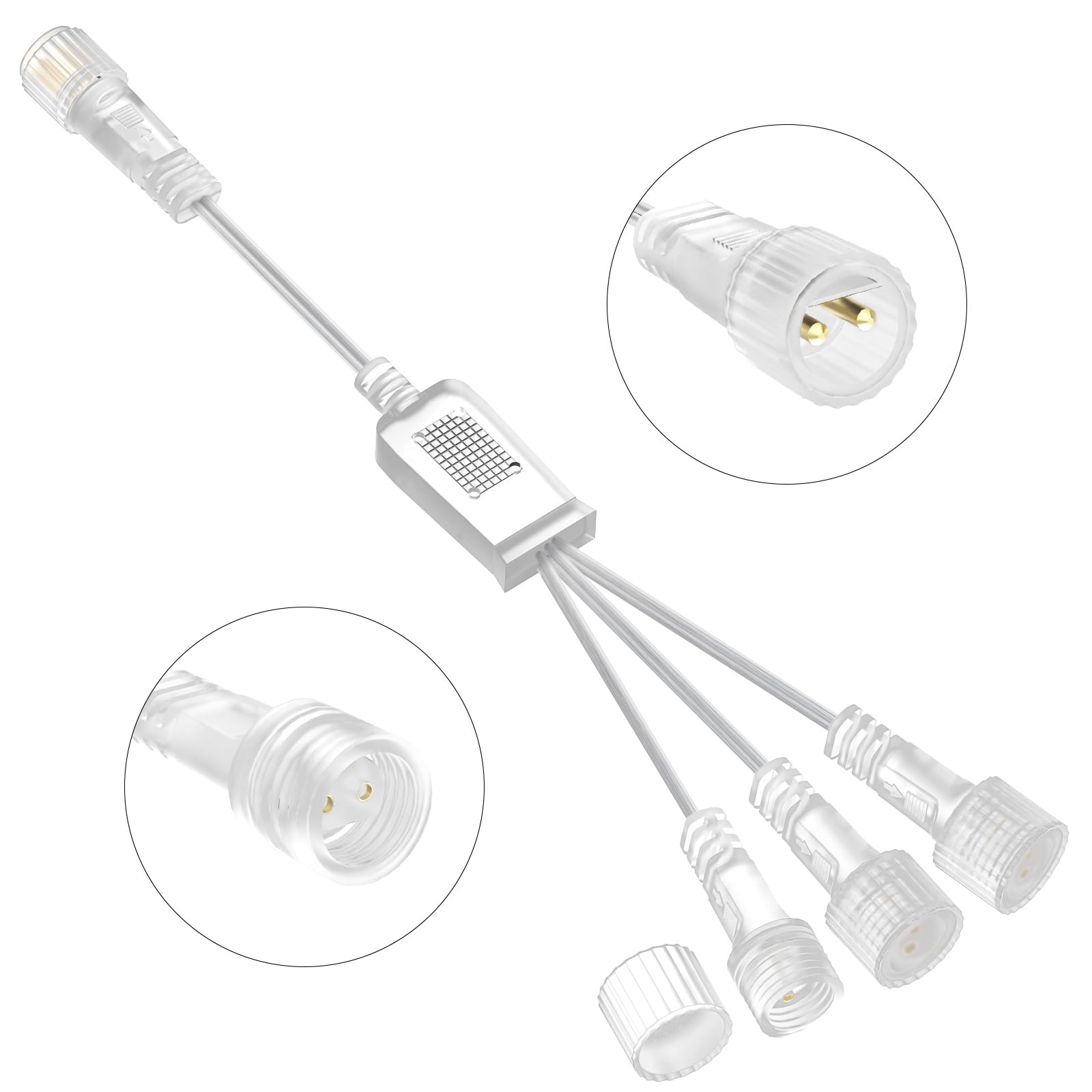 BOLWEO 2Pin Christmas Light 3 Way Clear Splitter Cable, IP65 Waterproof Extension Cable Connector for Outdoor Garden & Fairy Lights