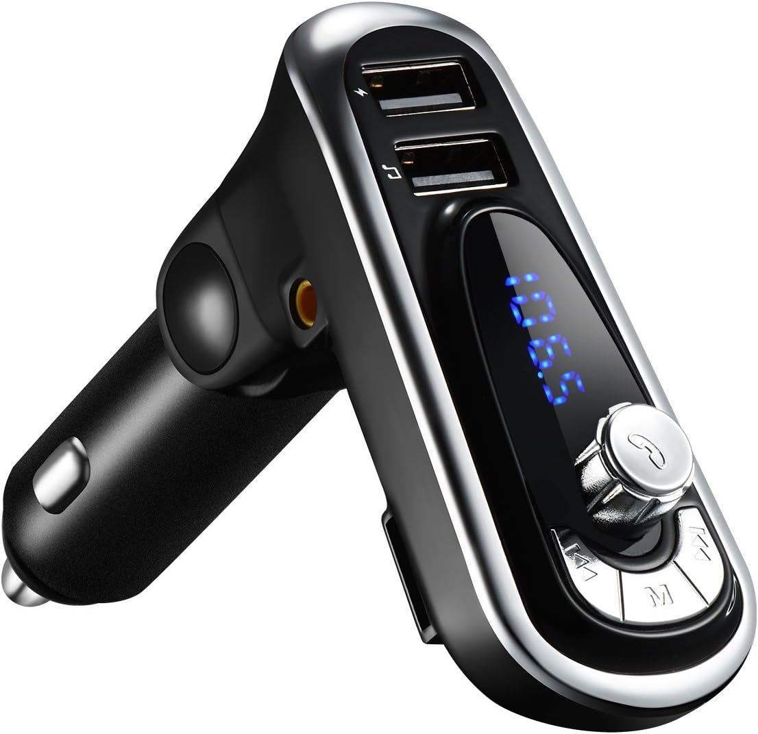 VicTsing Bluetooth FM Transmitter Hands-Free Car Kit with Dual USB Charger MP3 Player for iPhone 7 6 6S HTC Sony Nexus Motorala Other Smartphones-Black