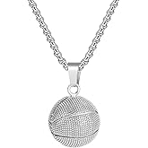 Rnivida Solid 3D Basketball Pendant Necklace Birthday Jewelry Gift for Fans Team Basketball Lover with Stainless Steel Chain 20 Inch