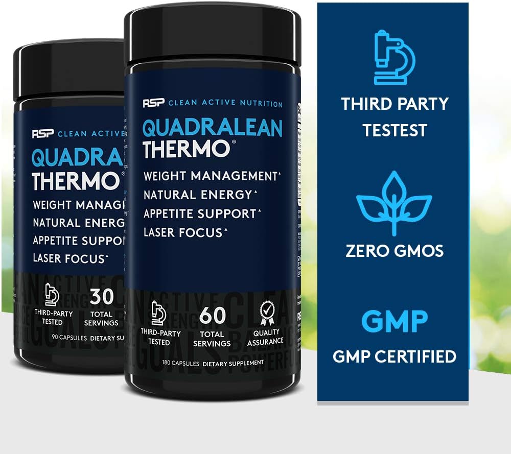 RSP QuadraLean Thermogenic Fat Burner for Men & Women, Weight Loss Supplement, Crash-Free Energy, Metabolism Booster & Appetite Suppressant, Diet Pills, 30 Serv: Health & Personal Care