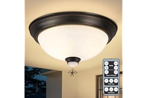 FANDBO Outdoor Ceiling Light with Remote, Motion Sensor Flush Mount Ceiling Lights Dusk to Dawn Porch Lights with 4 Modes, 2-Light Close to Ceiling Light Fixture for Patio/Garage/Hallway, 2 Bulbs Included