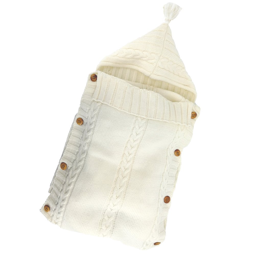Poplover Baby Wrap Swaddle Blanket Colorful Knit Button Sleeping Bag for 0-12 Month Baby Beige