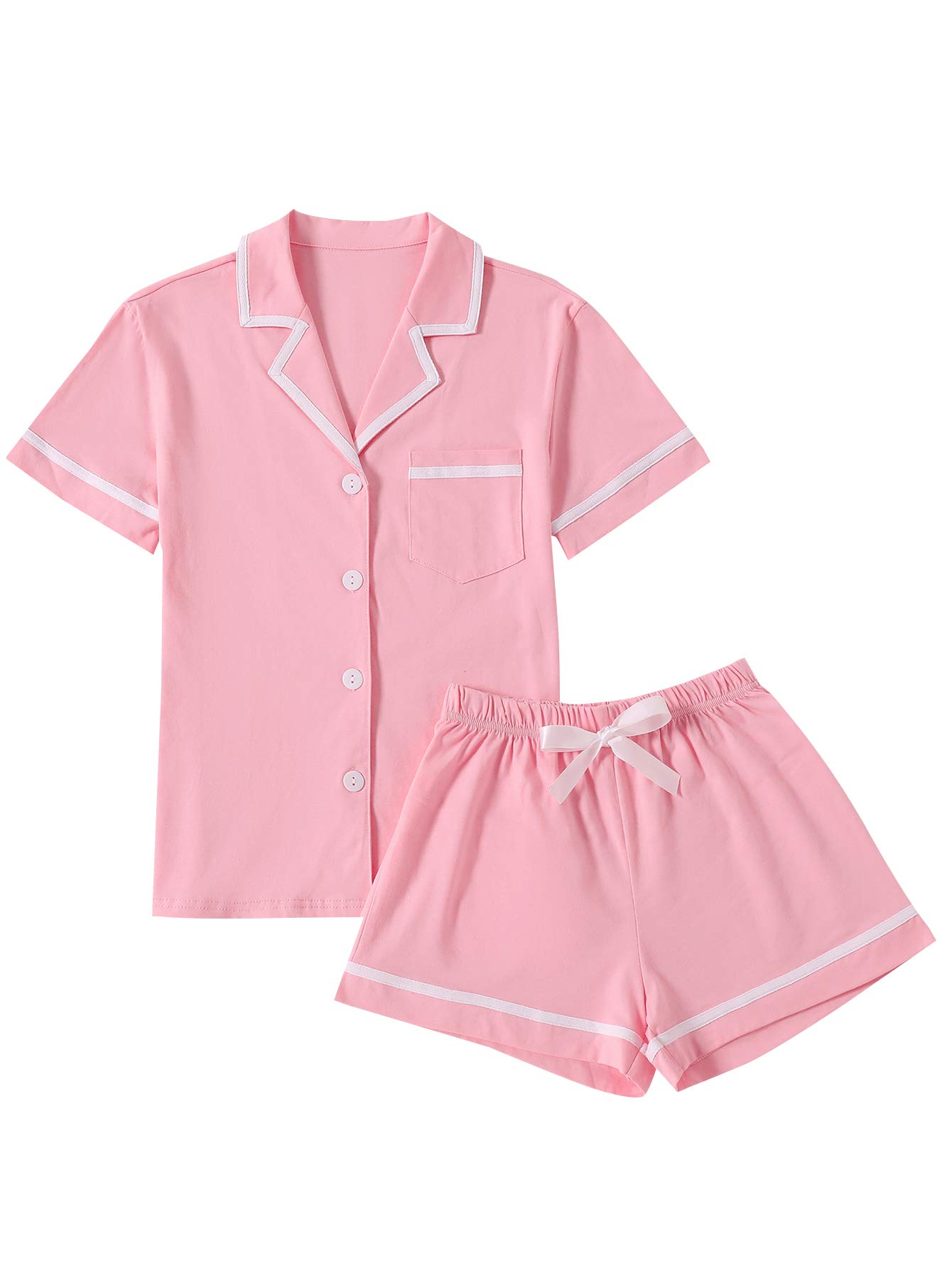 Photo 1 of ****SEE NOTES***** LYANER Women's Cotton Pajamas Set Button Short Sleeve Shirt with Shorts Set PJs Loungewear Pink Large