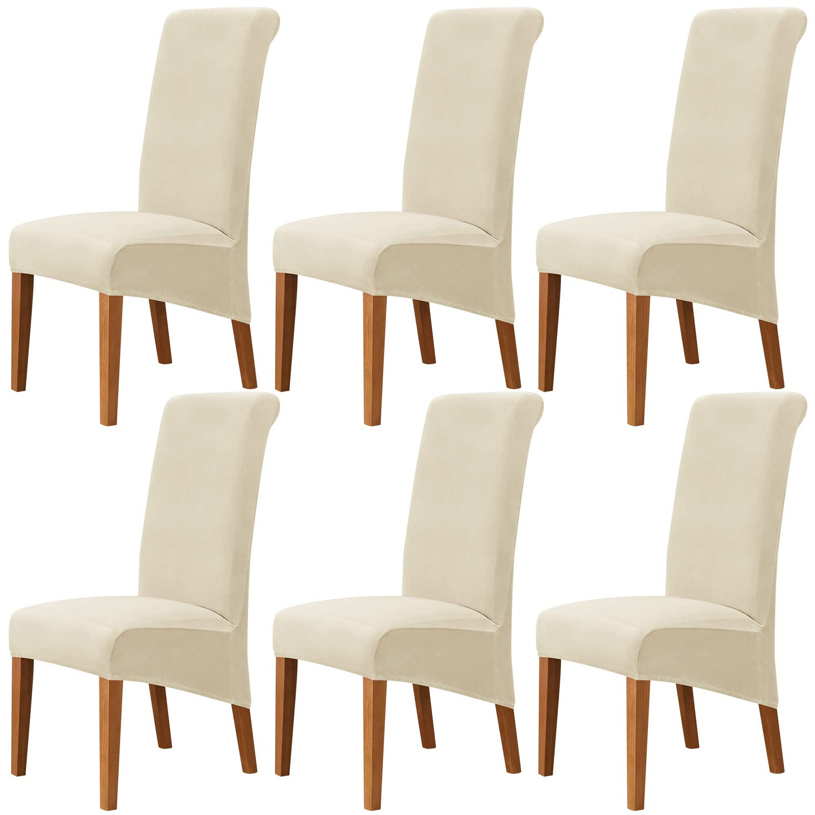 Dining Chair Covers Set of 6 - Velvet XL Chair Covers for Dining Chairs 6, Stretch High Back Dining Chair Slipcovers Chair Protector Cover for Dining Room Wedding Hotel Banquet Party (Velvet Beige)