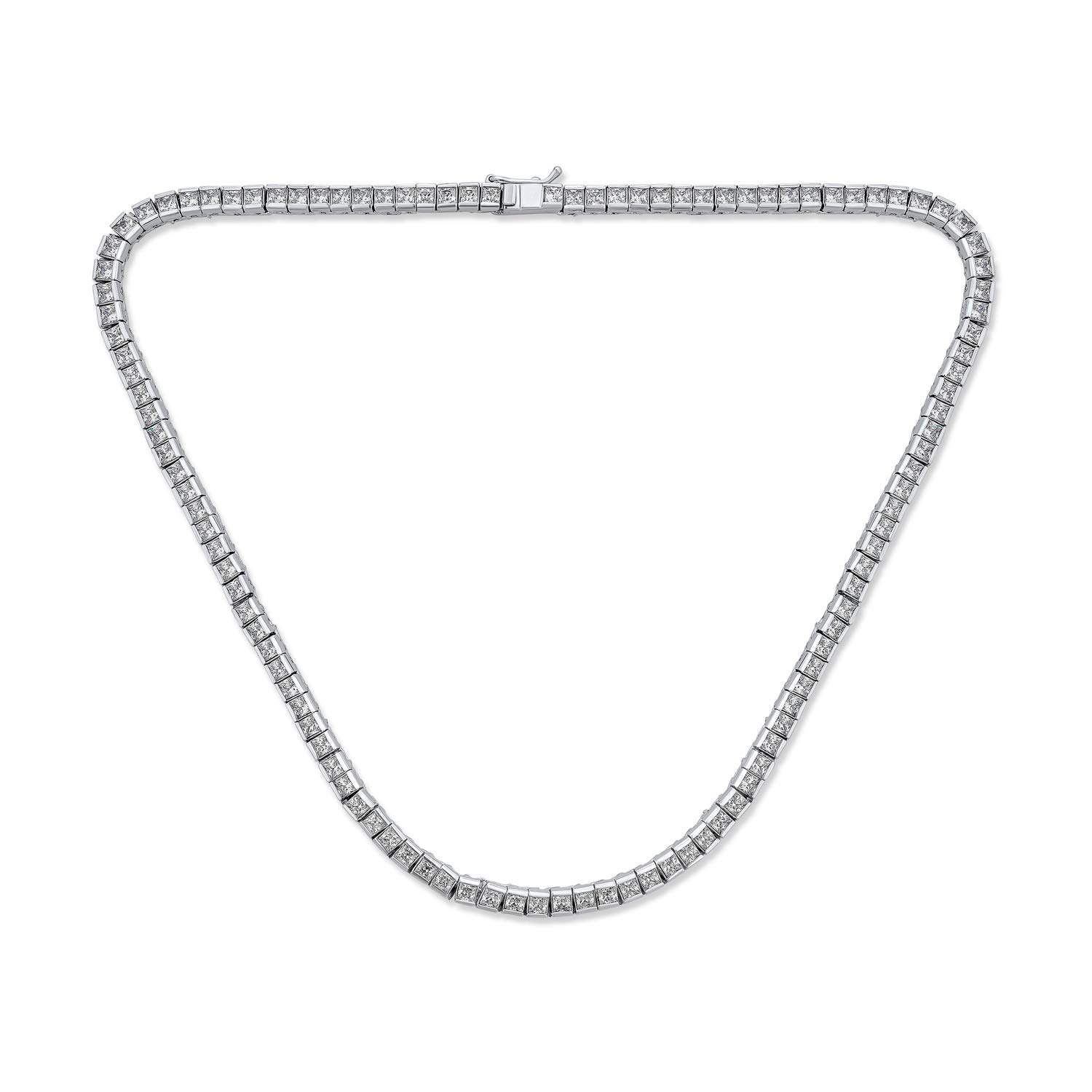 Bling Jewelry Classic Traditional Bridal Cubic Zirconia AAA CZ Square Princess Cut Channel Set Tennis Necklace Collar For Women Wedding Prom Silver Plated — image 1