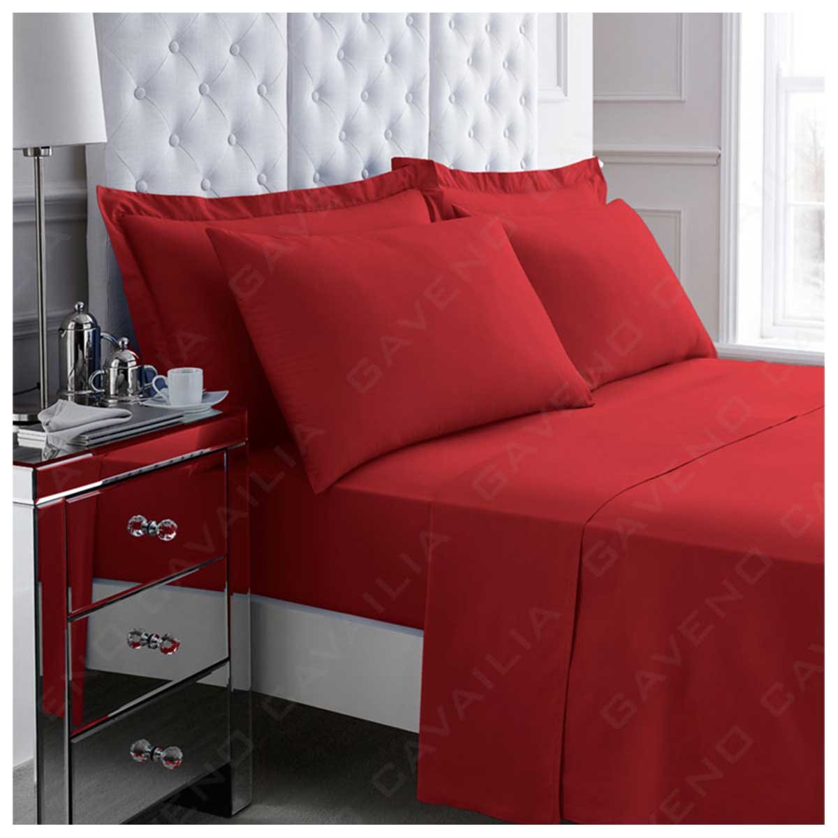Gaveno Cavailia Luxury Non-Iron PERCALE FITTED Sheet, Poly-Cotton, Red , Double