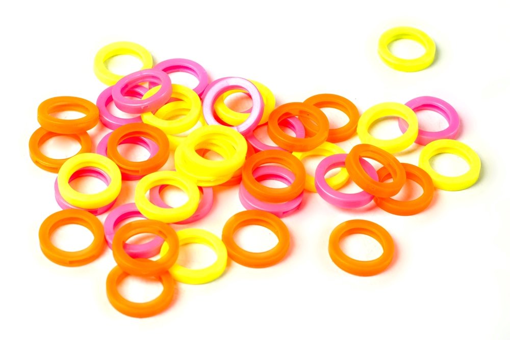 Merriway BH04009 (7 Pcs) Assorted Fluorescent Coloured Plastic Key Cap Identifier Rings - 3 x Orange, 2 x Pink, 2 x Yellow