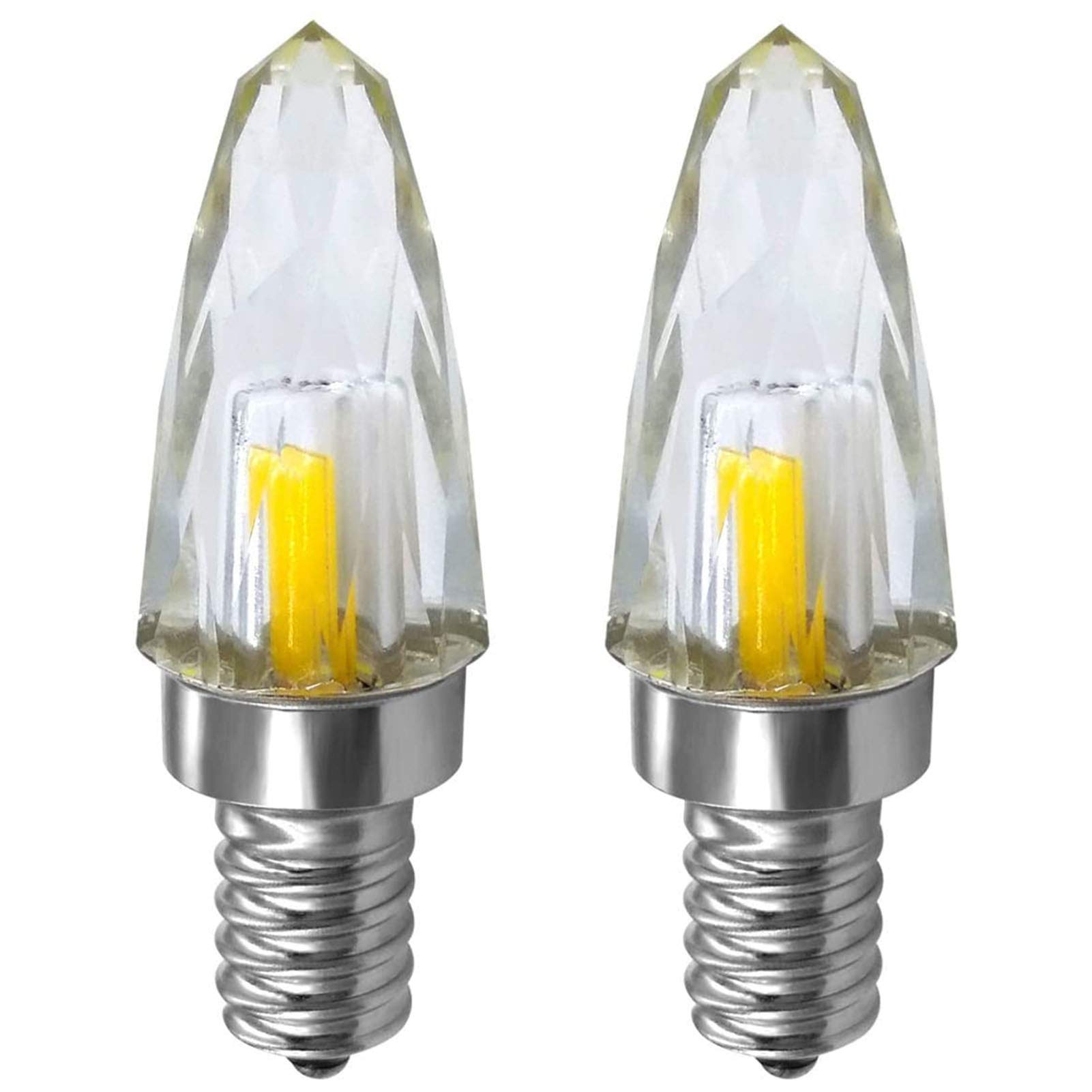 ZHENMING E12 Dimmable LED Candle Bulb Pure K9 Glass Crystal LED Light Bulb Candelabra Clear Lamp, 240V 3W (30W), 2-Pack (Warm White 2700K)