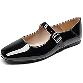 DREAM PAIRS Women's Silver Square Toe Mary Jane Flats: Comfortable Casual Slip On Dress Shoes with Buckle Strap for Women's Daily Wear
