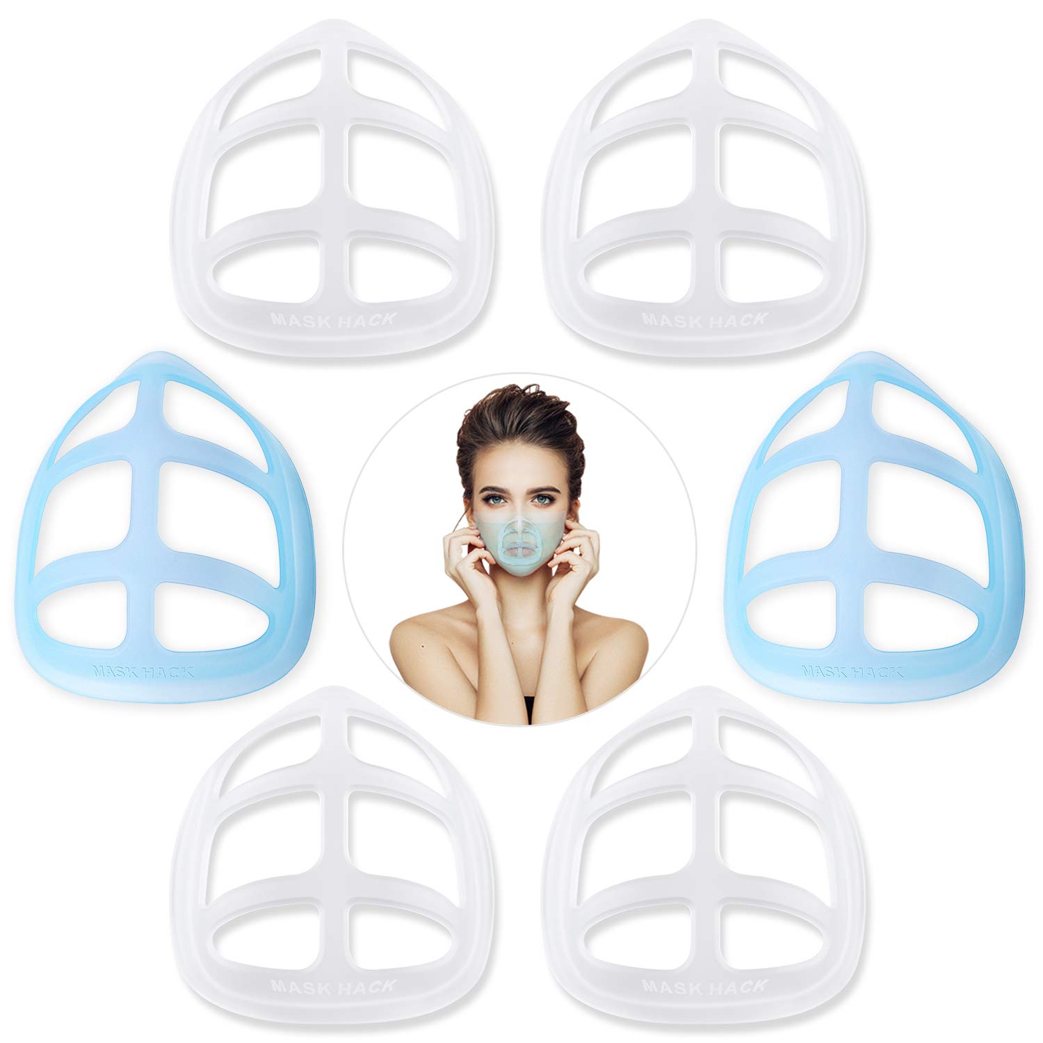 3D mask bracket Nose pads Face Mask Inner Support Frame Homemade Cloth Mask Lipstick Protector Protection for- Cool Silicone Bracket- More Space for Comfortable Breathing - Washable Reusable- (6 PCS, white plus blue) : Beauty