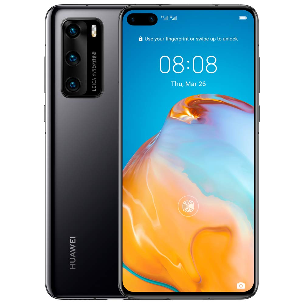 HUAWEI P40, 128 GB, 6.1 Inch Smartphone, Kirin 990 5G, 50 MP Ultra Vision Leica Triple Camera, 8 GB RAM, 22.5W SuperCharge, SIM-Free Android Mobile Phone, Dual SIM- Black