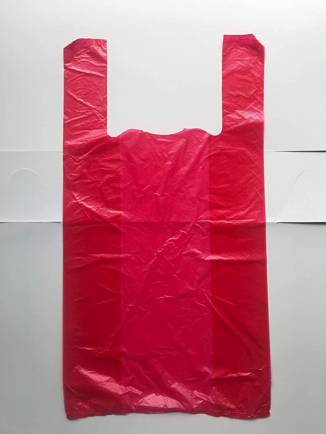 100 Pack Red Vest Style Plastic Carrier Bags - Size Large 12” x 18” + 24” - HEAVY DUTY