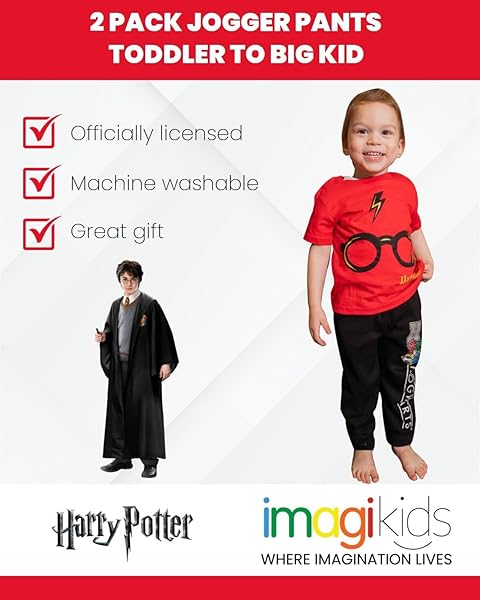 HARRY POTTER HOGWARTS TODDLER BOYS FLEECE 2 PACK PANTS BLACK/GREY 4T