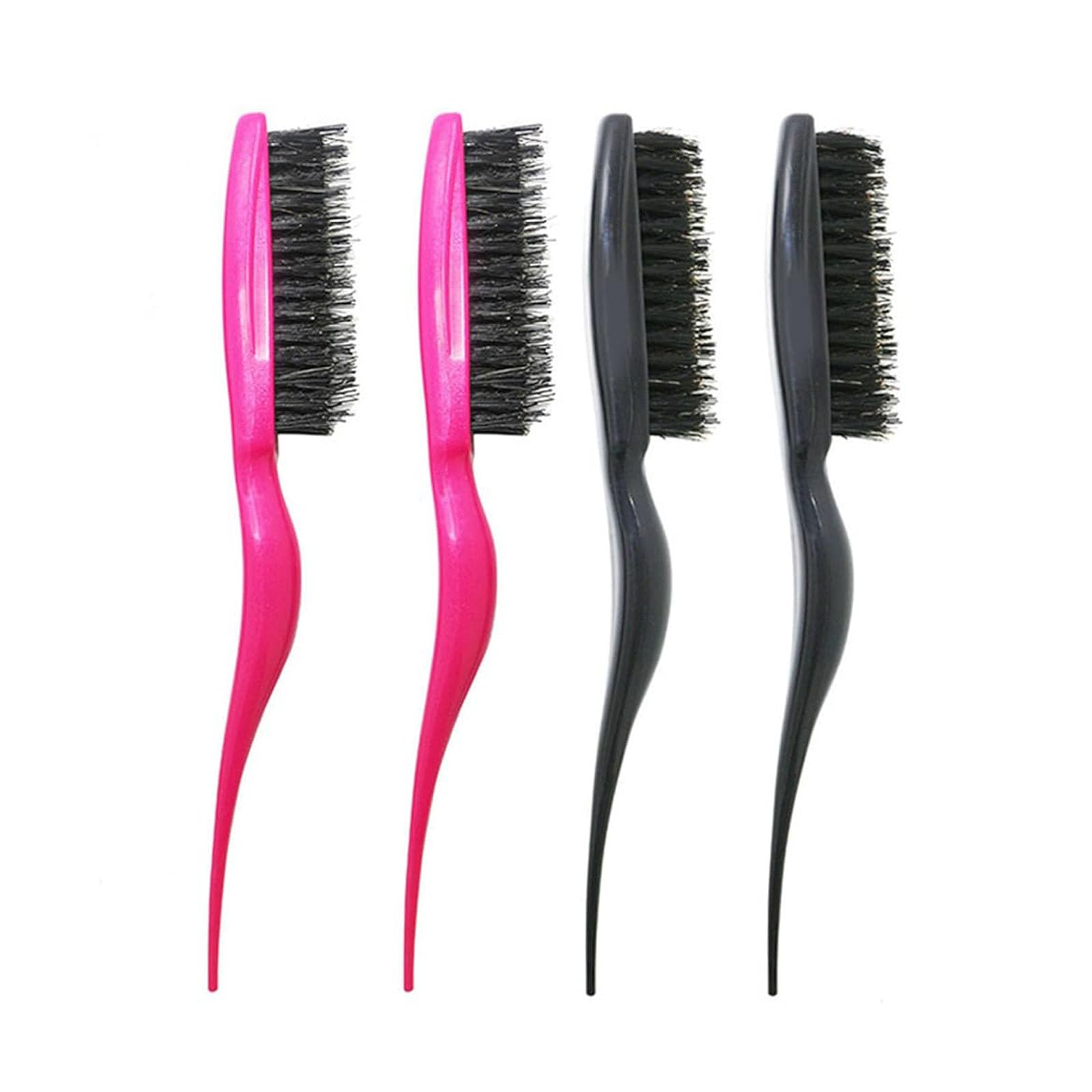 Slick Back Brush, 4 Pcs Comfortable Grip Slick Back Hair Brush, Exquisite Portable Hair Brush, Used To Adjust The Hair Style And Comb The Hair (Black And Rose Red)
