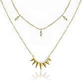 DERDALN Gold Layered Necklace for Women Dainty Double Layer Pendant Necklace Diamond Zircon Gemstones Sunburst Charm Jewelry