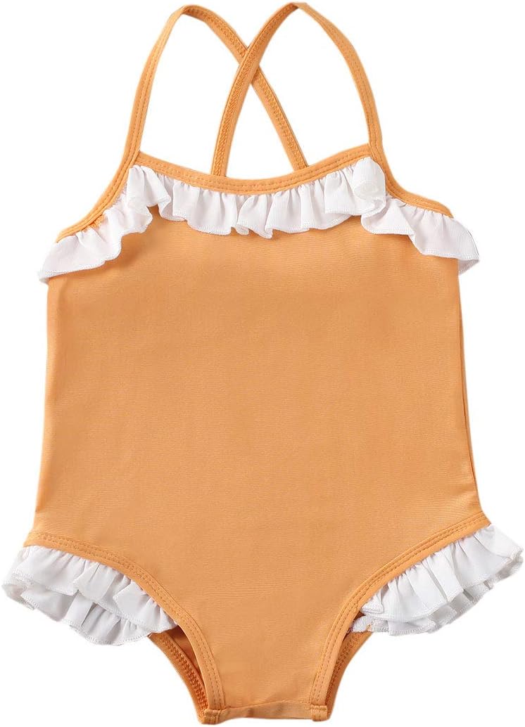 Toddler Baby Girls One Piece Swimsuit Sleeveless Cross Sling Ruffle Bikini Swimwear Beach Suit Bathing Suit Swim Diaper