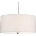 Kira Home Nolan 18" Classic 3-Light Drum Pendant Chandelier – White Shade, Brushed Nickel, Hardwired – ETL Listed