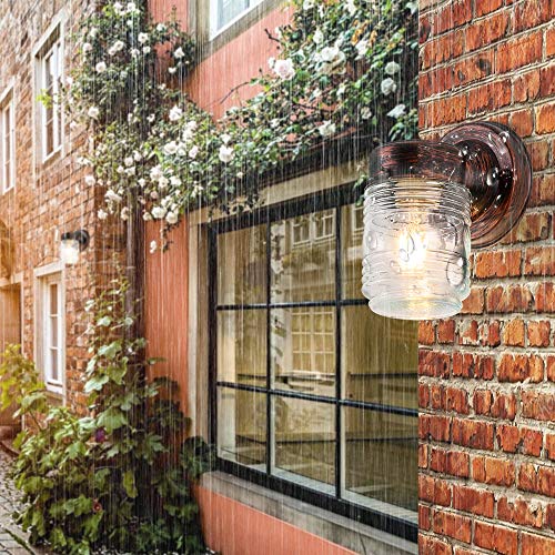 RUNNY Wall Light Fixture Jelly Jar Indoor/Outdoor Wall Lantern with Clear Ribbed Glass for Entryway Porch Patio, Black Red Copper