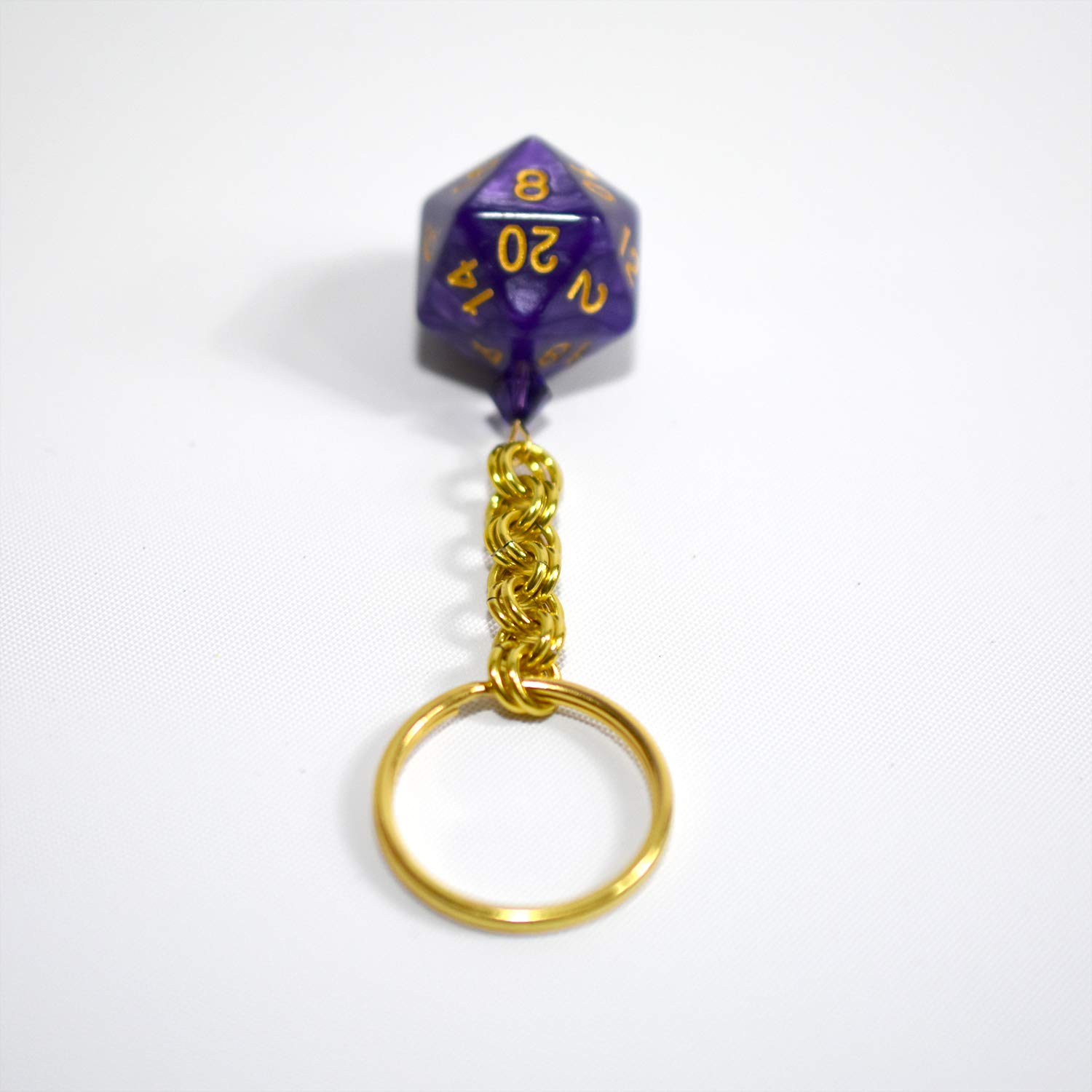 Twenty Sided Dice Keychain Purple and Gold Key & Identification