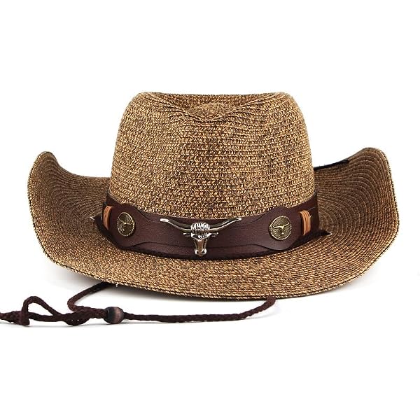 4221 Classic Western Straw Cowboy Hat Vintage Fedora Cowgirl Cap With Chin Breezy Braided Women main image 4