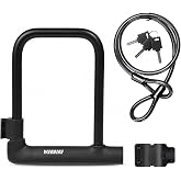 Bike U Lock with 4ft Security Cable 14mm Shackle, Bike Lock with 3 Keys and Mounting Bracket, Bicycle U-Locks Perfect for Road, Mountain, and Electric Bikes,Bicycle Lock