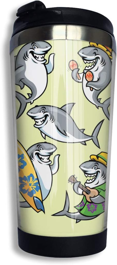 ANSHJ Shark Coffee Travel Mug Car Tumbler Cup Iced Tea Or Water Bottle Insulated Thermal Cup Stainless Steel for Hiking,Camping, Working & Traveling