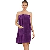 Air Curvey Women's Soft Wrap Towel Shower Wrap Robe Lightweight Spa Body Wrap Adjustable Closure Bathrobe With Pocket