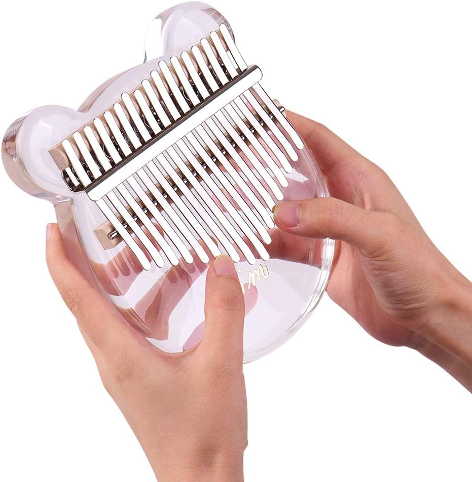 Qnotici 17 Keys Kalimba Thumb Piano Transparent Acrylic Material with Carry Bag Music Note Sticker Tuning Hammer Cleaning Cloth Musical Gift