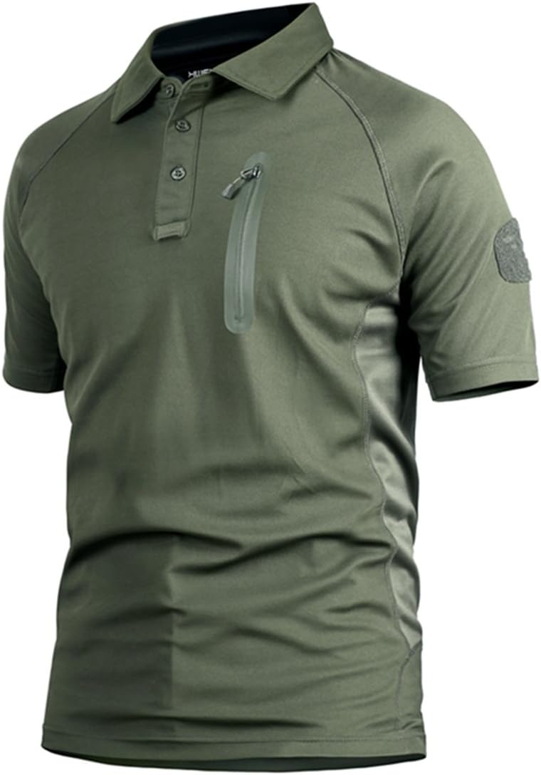 Men's Quick Dry Lightweight Breathable Outdoor Military Tactical T-Shirt Camo with Zip Pocket Polos Summer