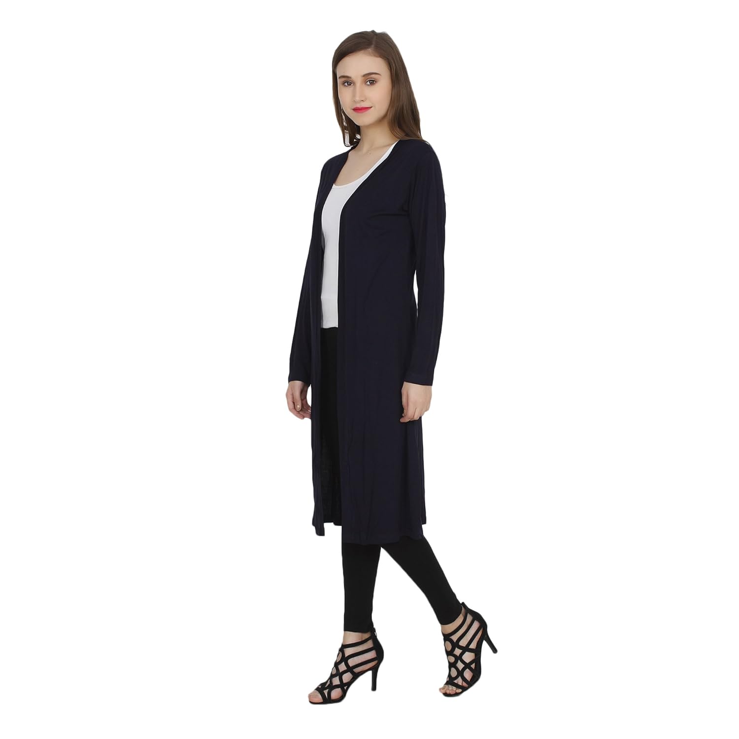 my swag long length solid full sleeve shrug for women