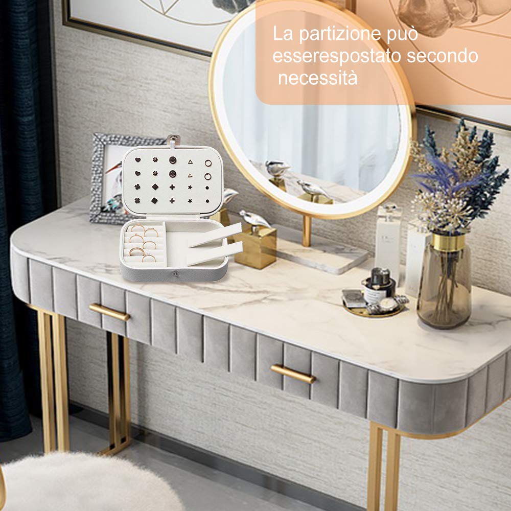 Scatole portagioie Gioielli da Viaggio da Donna Organizzatore Organizzatore Gioielli Scatola immagazzinaggio Piccole Dimensioni Scatola di Gioielli per Anelli Orecchini Collane Bracciali (Bianca)