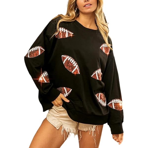 トップス Basketball Hoop Knit Sweater ChiyeeKiss Womens Sparkle Basketball Hoop Sequin Sweatshirt