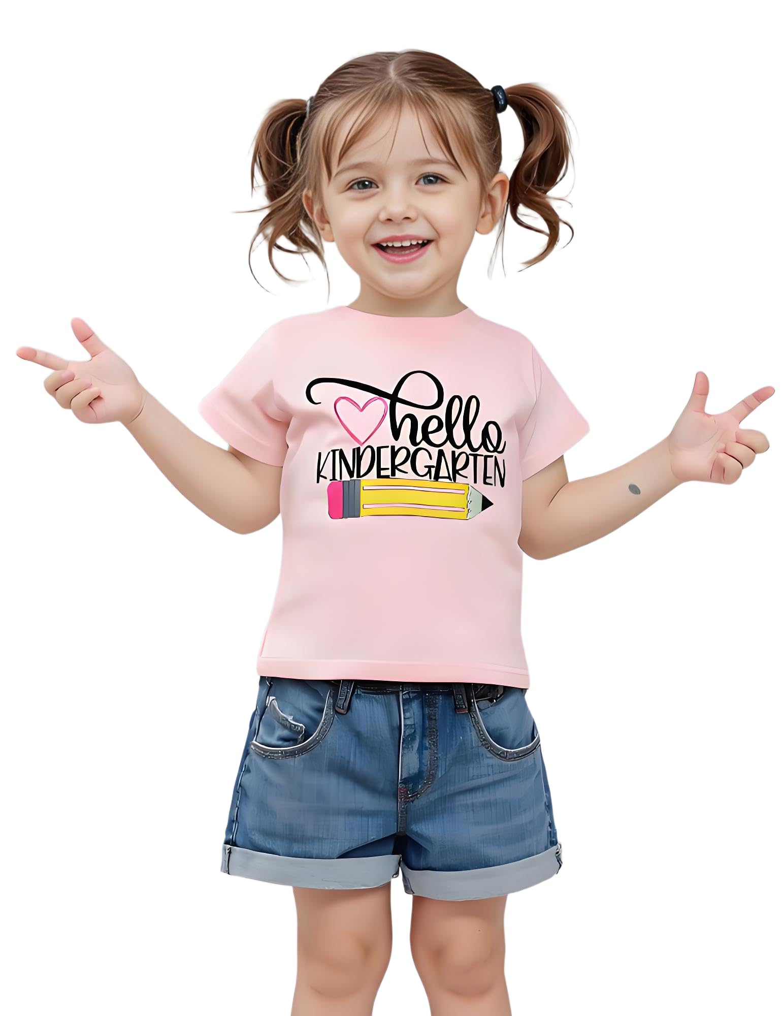 Photo 1 of Hello Kindergarten Shirt for Kids First Day of School Boys Girls Rainbow T-Shirt Toddler Back to School Tee(Pink Pencil,4-5T)