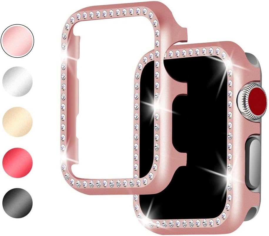 Myada Compatible with Apple Watch Case 38mm Women iWatch Series 3/2/1 Case Rhinestones Diamonds Sparkly Crystal Bling Glitter Frame Cover Shell Bumper Protective Case for Apple Watch Series 3/2/1 38mm