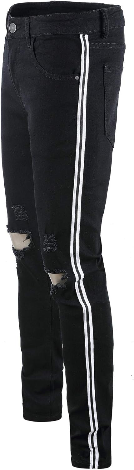 side striped color block mens casual ripped jeans