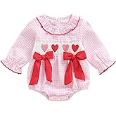 Ldaiyiu Baby Girl Valentines Outfit Heart Smocked Bubble Romper Onesie Newborn Infant Cute Valentines Spring Clothes