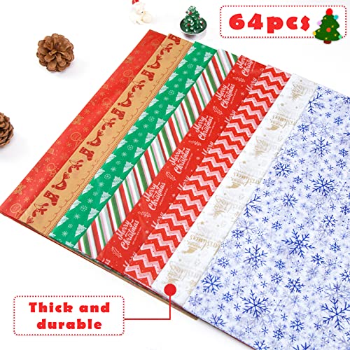 Shindel 64 Sheets Christmas Tissue Paper, Gift Wrapping Paper Bulk 28 x 20 Inch Tissue Paper for DIY Crafts Xmas Winter Gift Box Decoration