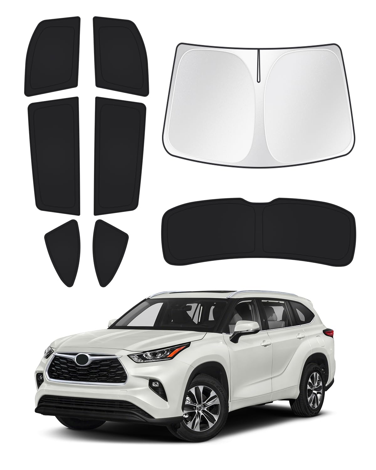 Photo 1 of Canvcle Windshield Sun Shade for 2020-2025 2026 Toyota Highlander Accessories Side Rear Window Shade Cover Set Window Sun Visor Privacy for Camping Keep Vehicle Cool Black 8PCS