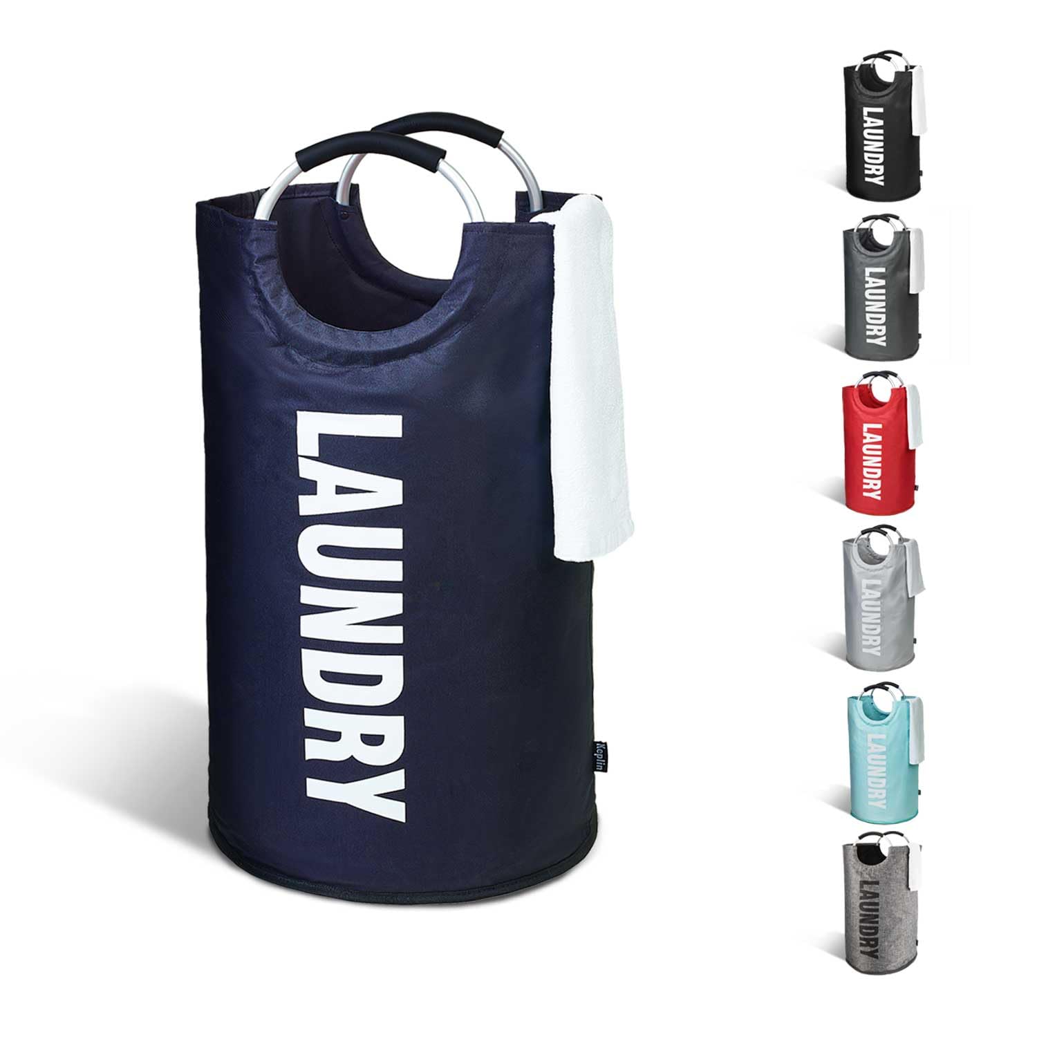 KEPLIN Collapsible Large Laundry Basket - Dark Blue, 82 L, Foldable Hamper Basket, Easy to Carry Washing Bag for Laundry, Clothes Hamper for Kids Bedroom, Bathroom, Nursery, Utility Room