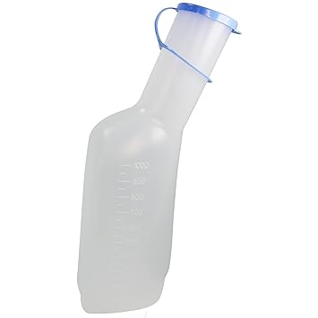 Urinflasche für Männer, Beschreibung:Durchscheinend mit blauem Deckel