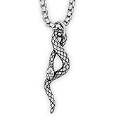AOOMO Snake Necklace,Gothic Jewelry Men's Stainless Steel Animal Snake Pendant Chain Necklace (Silver)